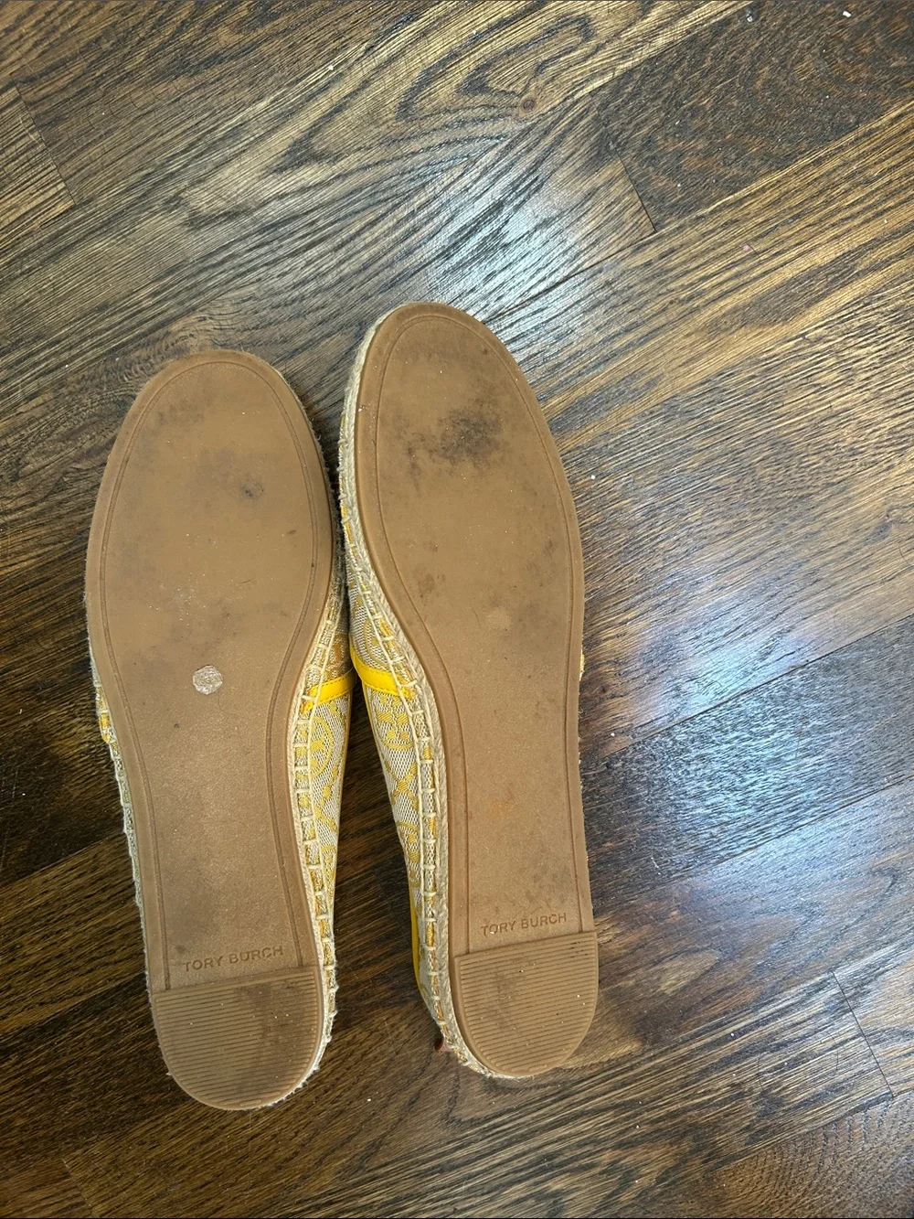 Tory Burch Beige Canvas Espadrilles with Yellow Trim